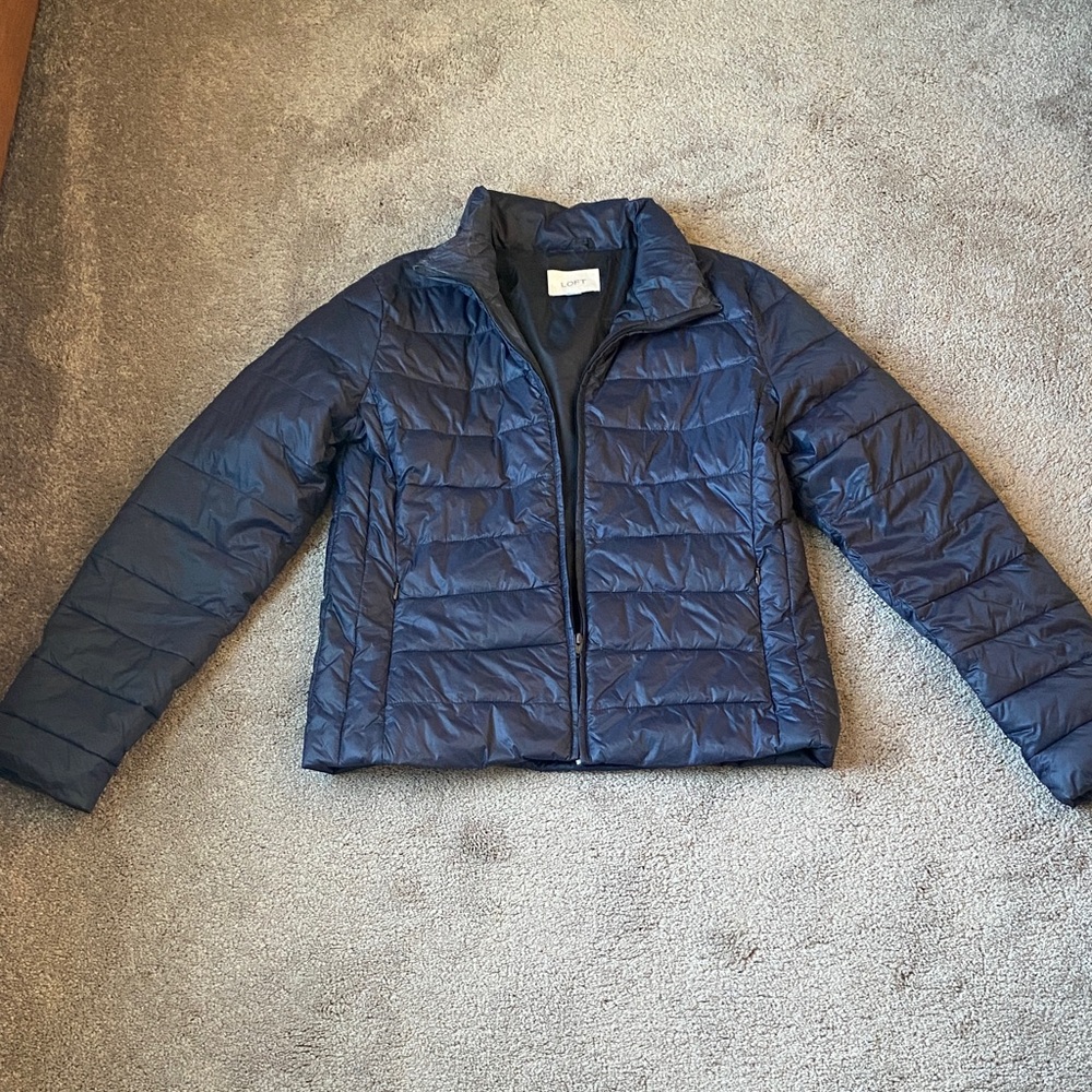 LOFT Navy Lightweight Full Zip Puffer Jacket Quilted Layer SIZE M